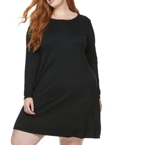 POPSUGAR Plus SizebBlack Long-Sleeve Scoop Neck Midi Dress